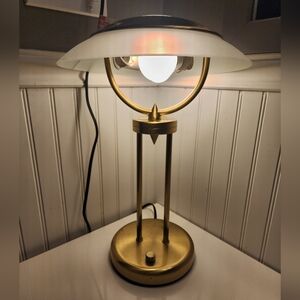 Vintage Mid Century Modern Brass Table Desk Lamp 2 Lights Dimmer Switch 18" Tall